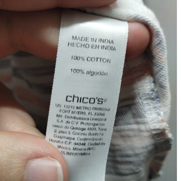 Chico's Size XL (3) Peach Blue Floral Striped Bateau Boat Neck Slub Cotton Tee - Picture 7 of 9